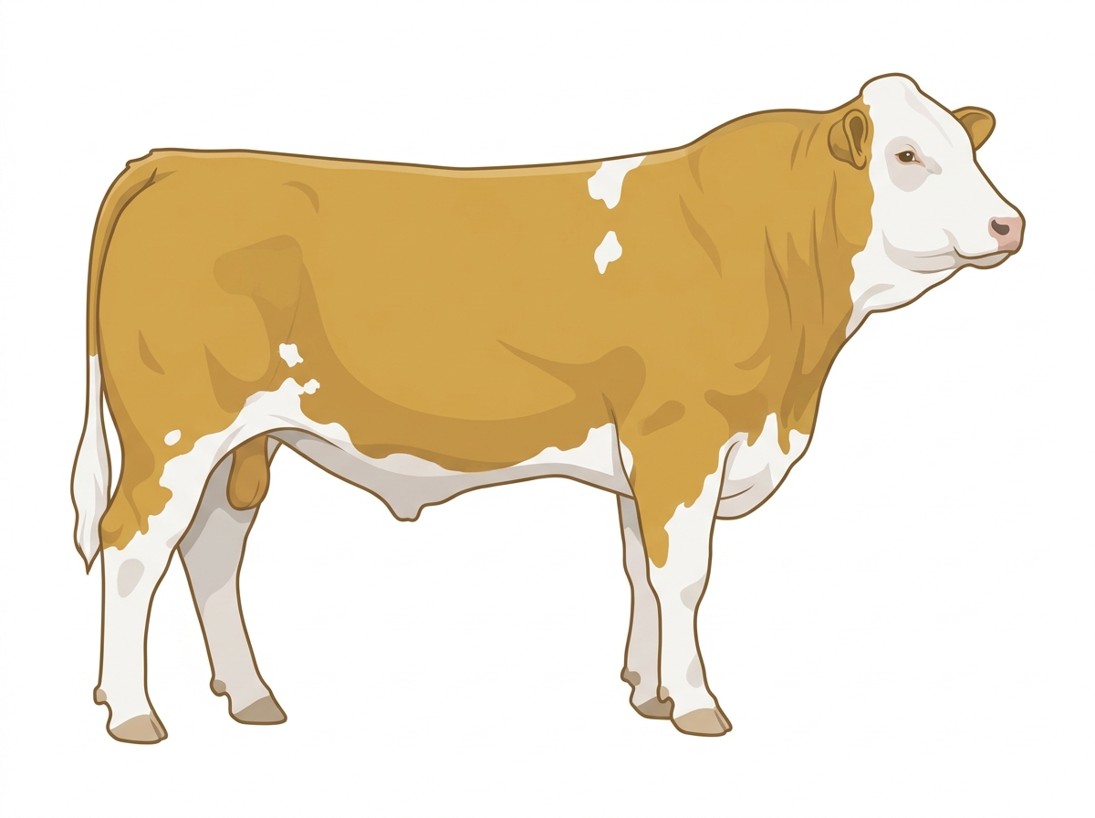 Gold with a full white face, white brisket, underline and legs and a few white spots Fullblood Simmental Steer