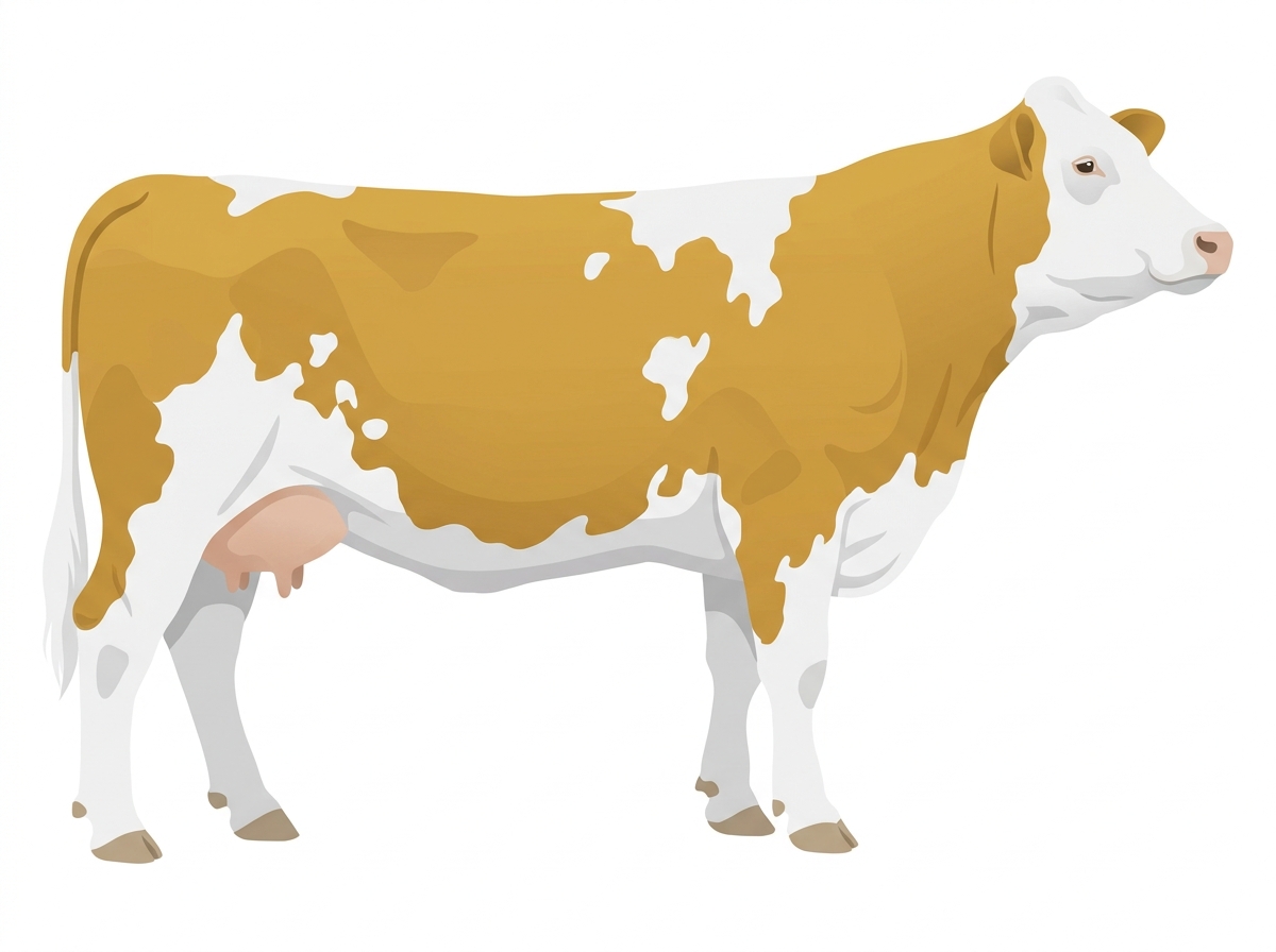 Gold with a full white face, white brisket, underline and legs and white spots Fullblood Simmental Cow