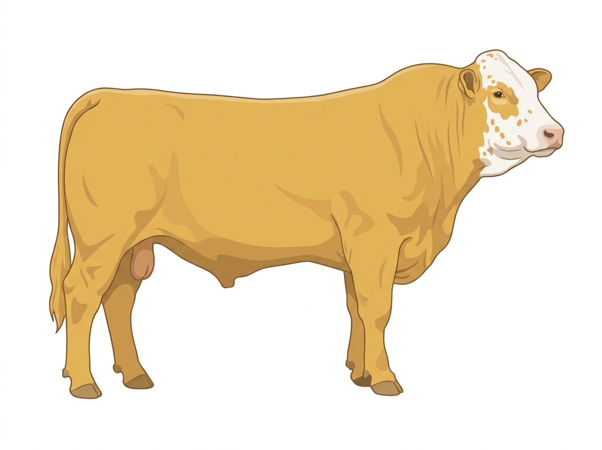 Gold with a white face, a few white spots and ticking in the white Fullblood Simmental Bull
