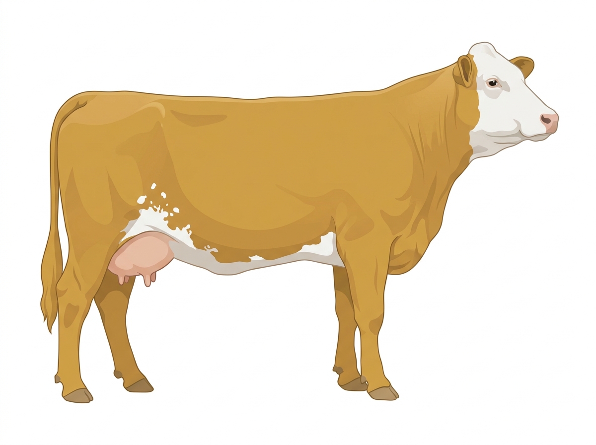 Gold with a white face, a few white spots and ticking in the white Fullblood Simmental Cow
