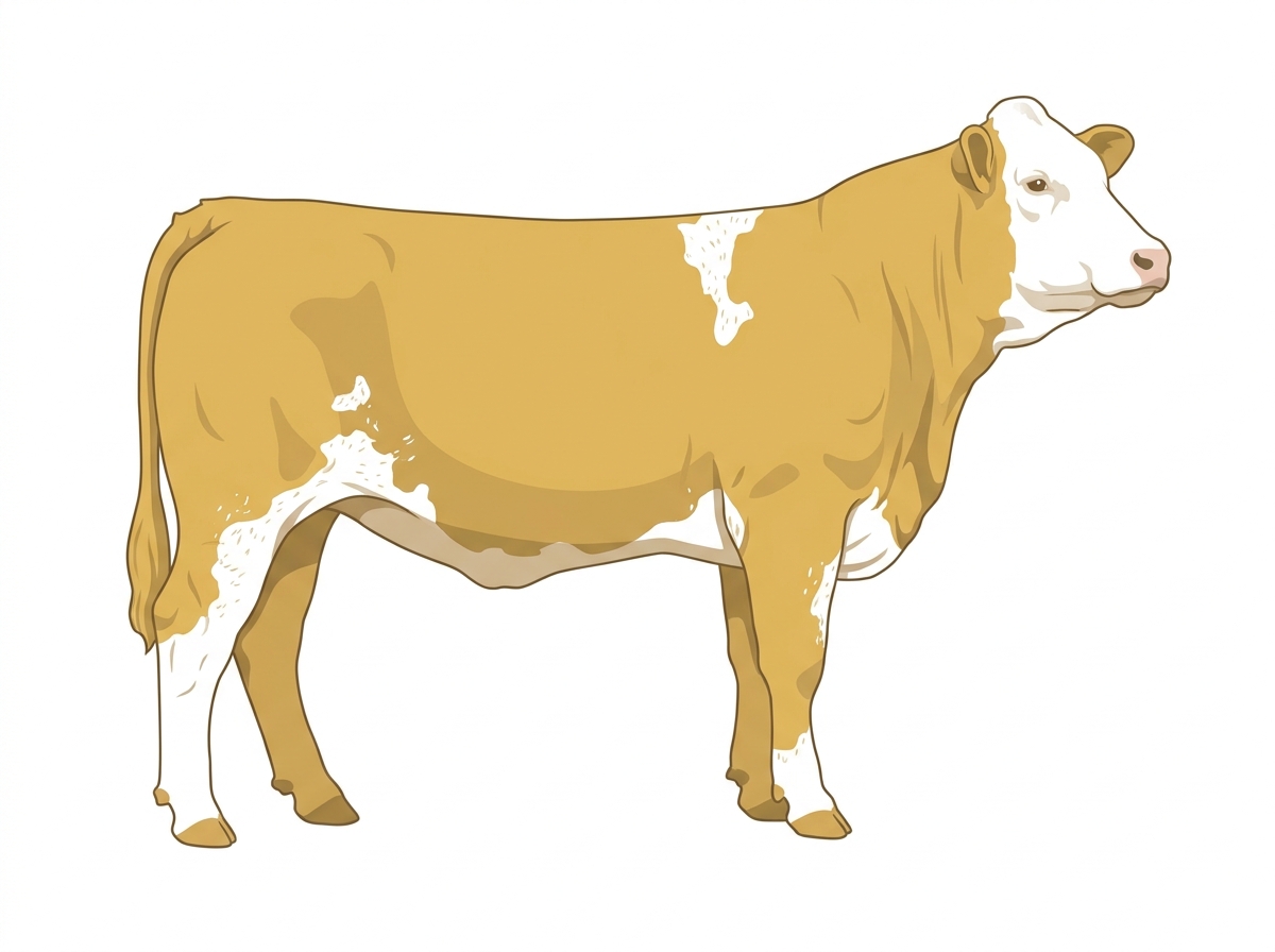 Gold with a white face, a few white spots and ticking in the white Fullblood Simmental Heifer