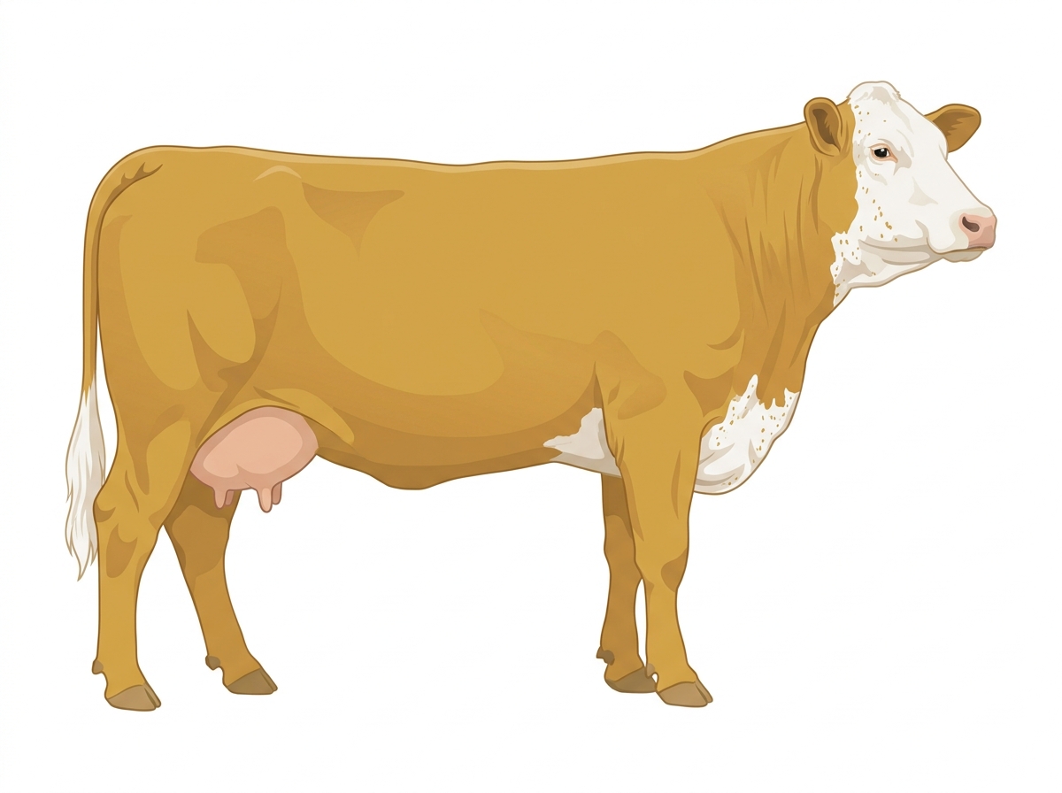 Gold with a white face and ticking in the white Fullblood Simmental Cow