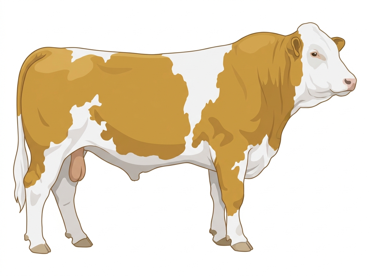 Gold with a white face and white in large patches Fullblood Simmental Bull
