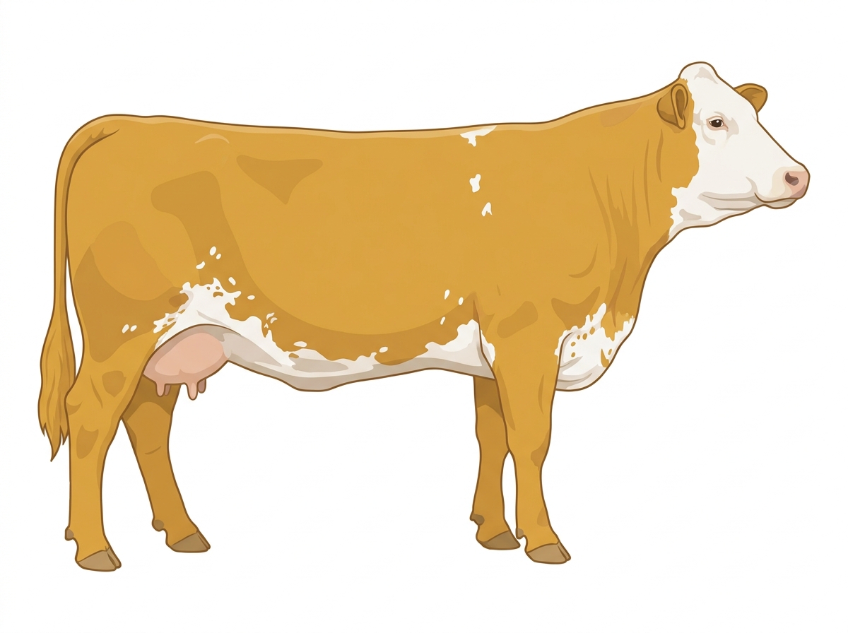 Gold with a white face, white spots and ticking in the white Fullblood Simmental Cow