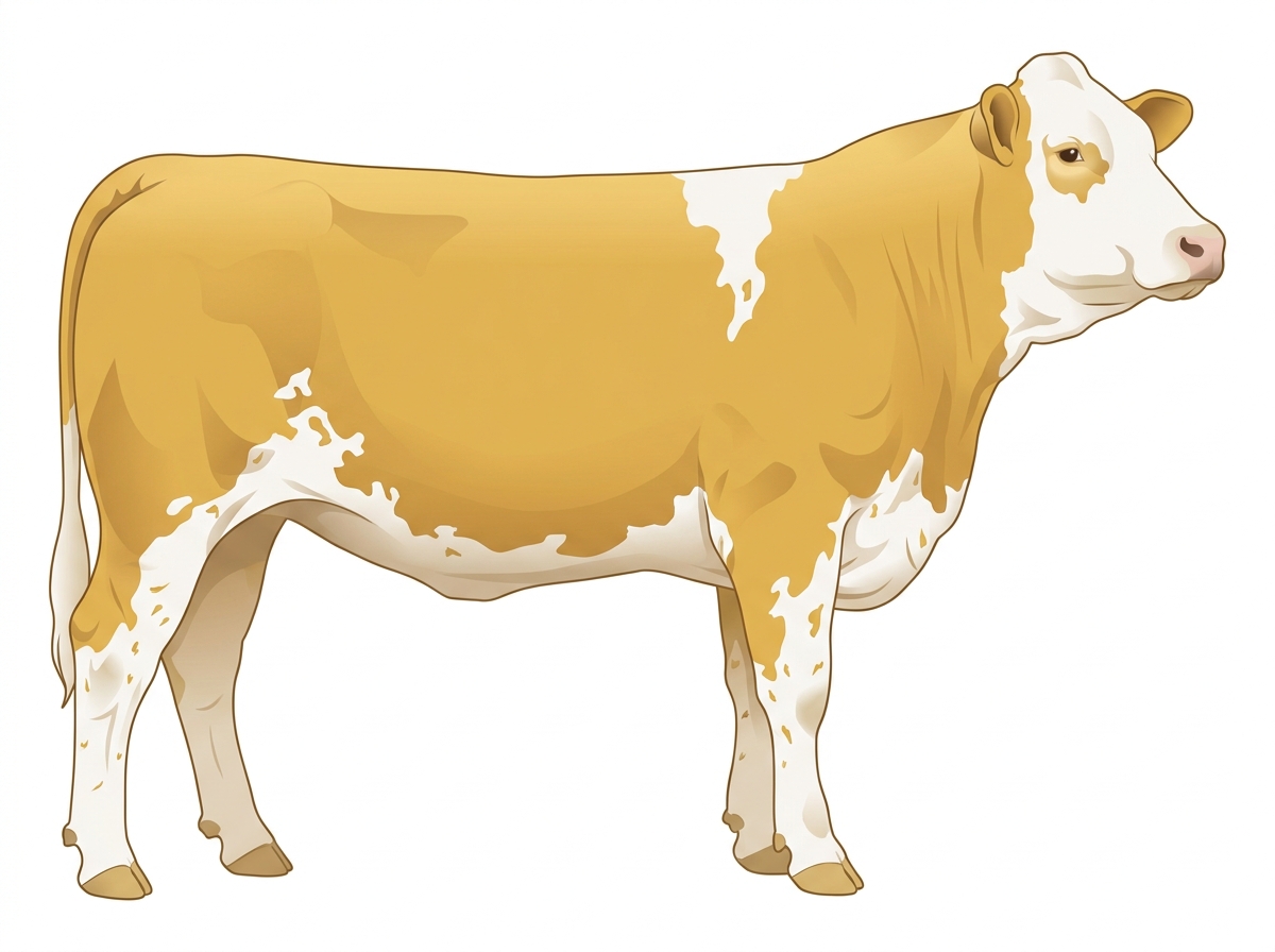 Gold with a white face, white spots and ticking in the white Fullblood Simmental Heifer