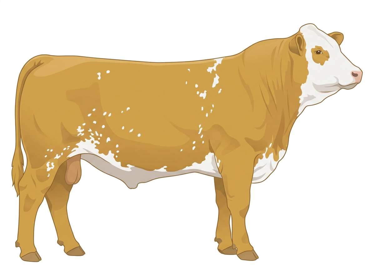 Gold with a white face, white spots and ticking in the white Fullblood Simmental Steer