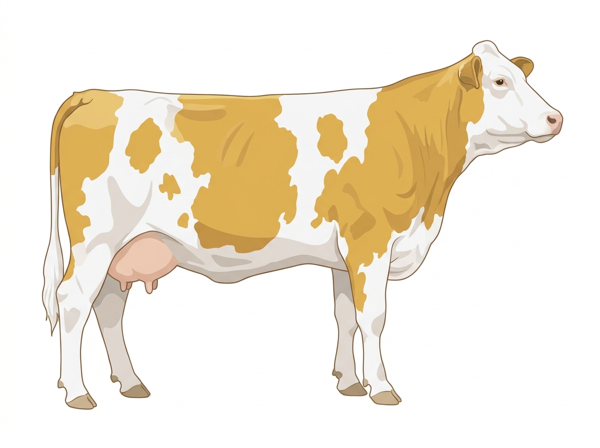 Gold with white in large patches Fullblood Simmental Cow