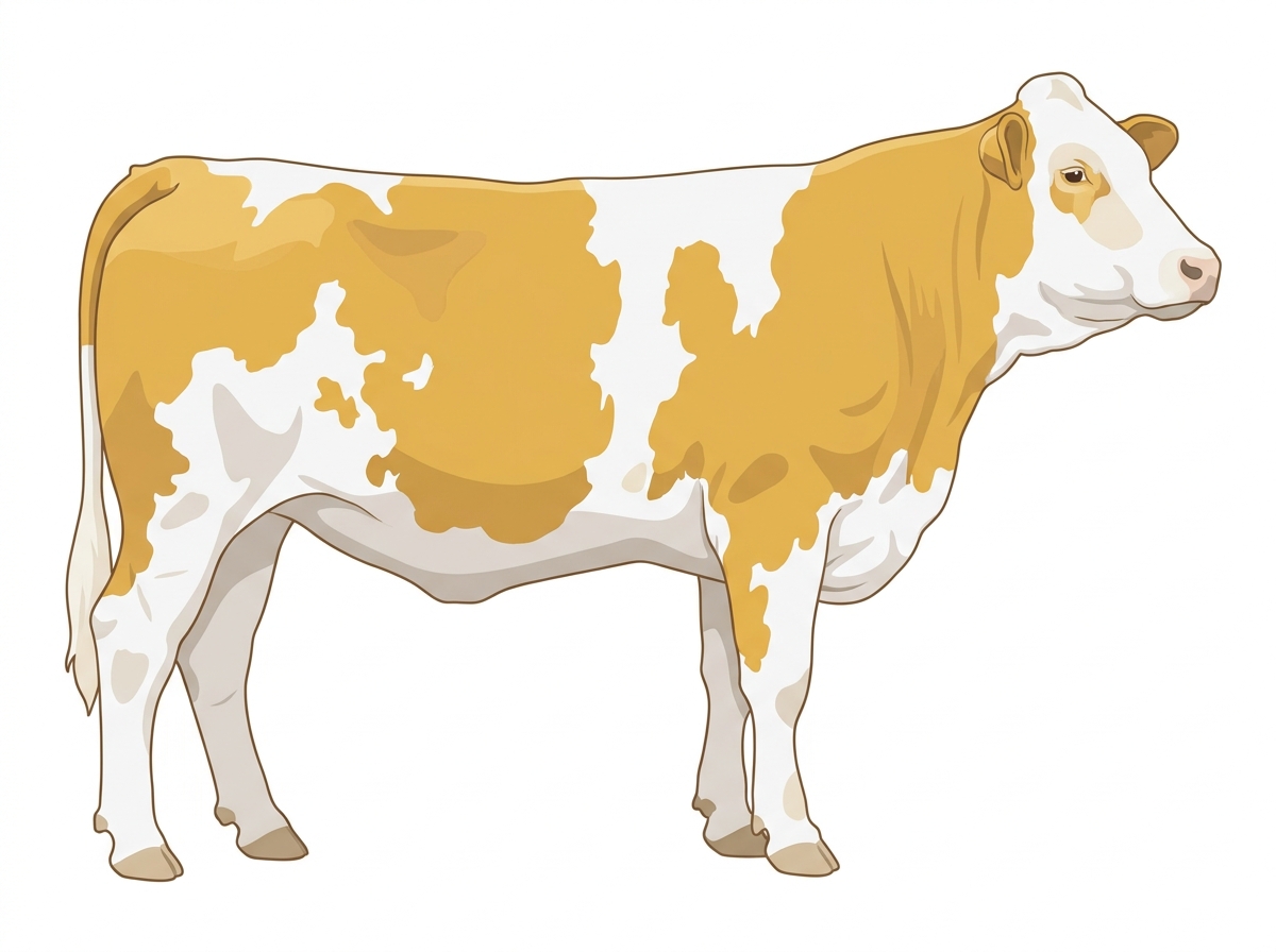 Gold with white in large patches Fullblood Simmental Heifer
