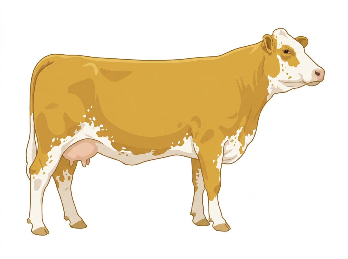 Gold with white spots and ticking in the white Fullblood Simmental Cow