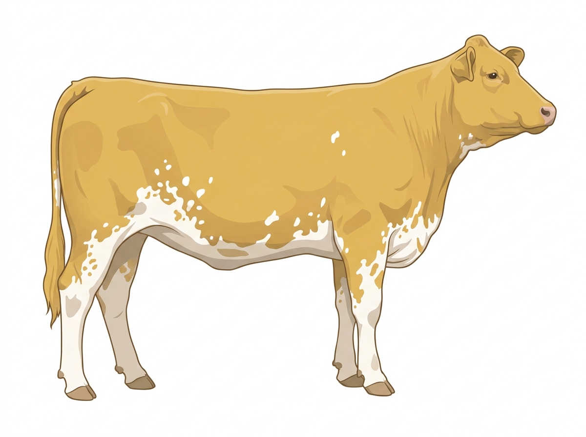 Gold with white spots and ticking in the white Fullblood Simmental Heifer
