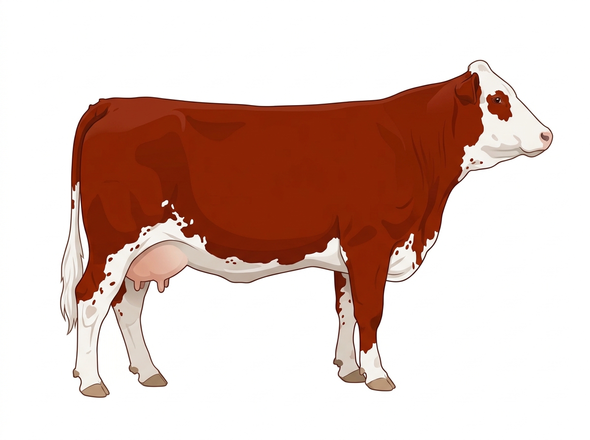 Red with a few white spots and ticking in the white Fullblood Simmental Cow