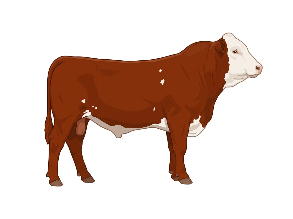 Red with a full white face, white brisket and underline and a few white spots Fullblood Simmental Bull