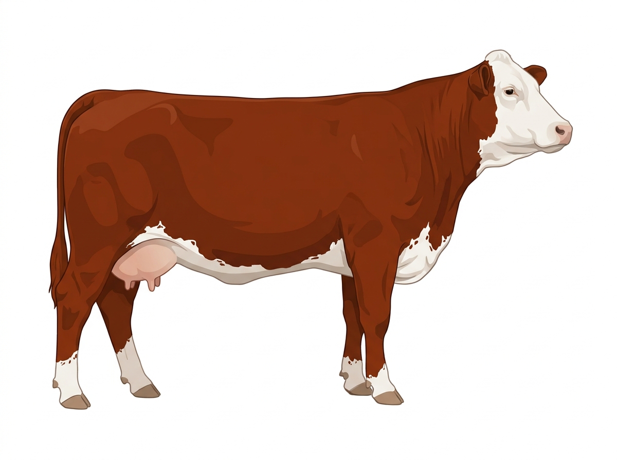 Red with a full white face, white brisket and underline and ticking in the white Fullblood Simmental Cow
