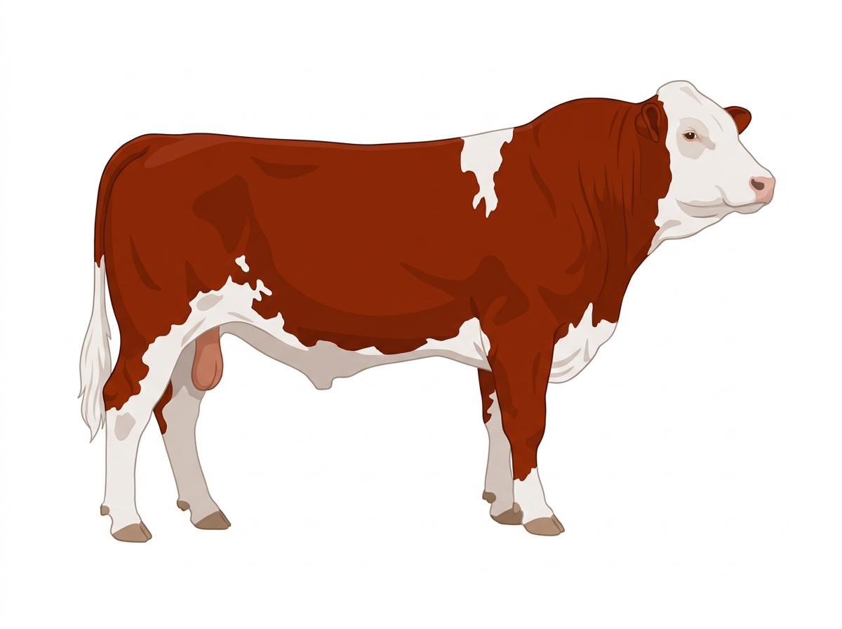 Red with a full white face, white brisket and underline and white in large patches Fullblood Simmental Bull