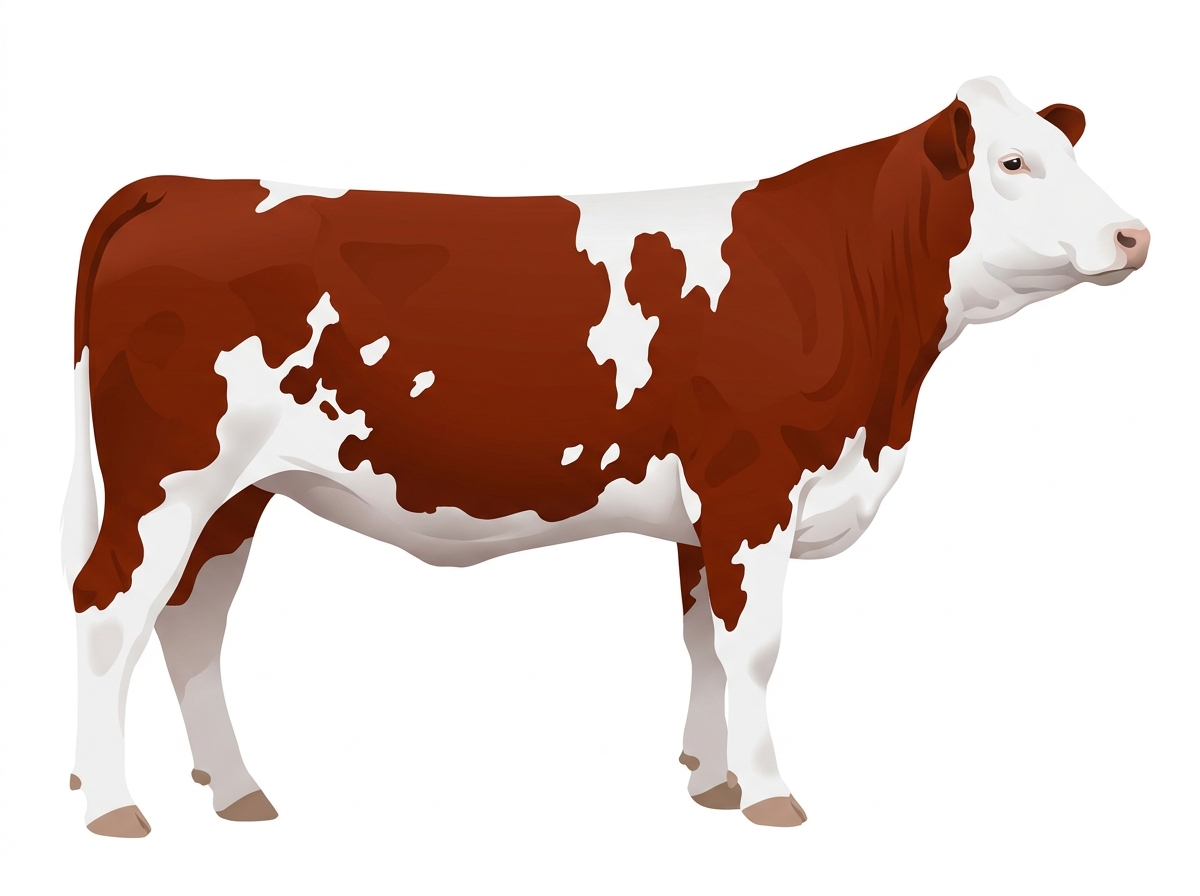 Red with a full white face, white brisket and underline and white spots Fullblood Simmental Heifer
