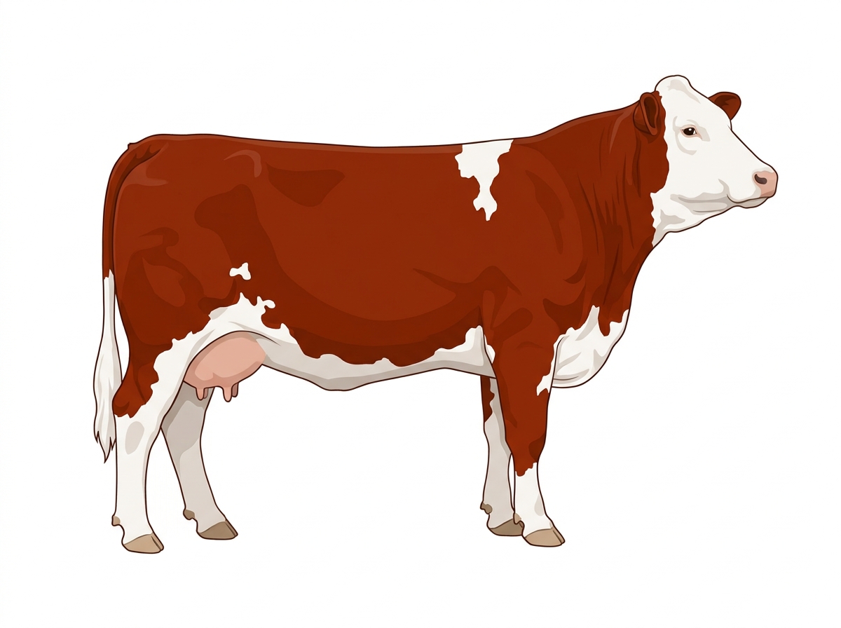 Red with a full white face, white brisket, underline and legs and white spots Fullblood Simmental Cow