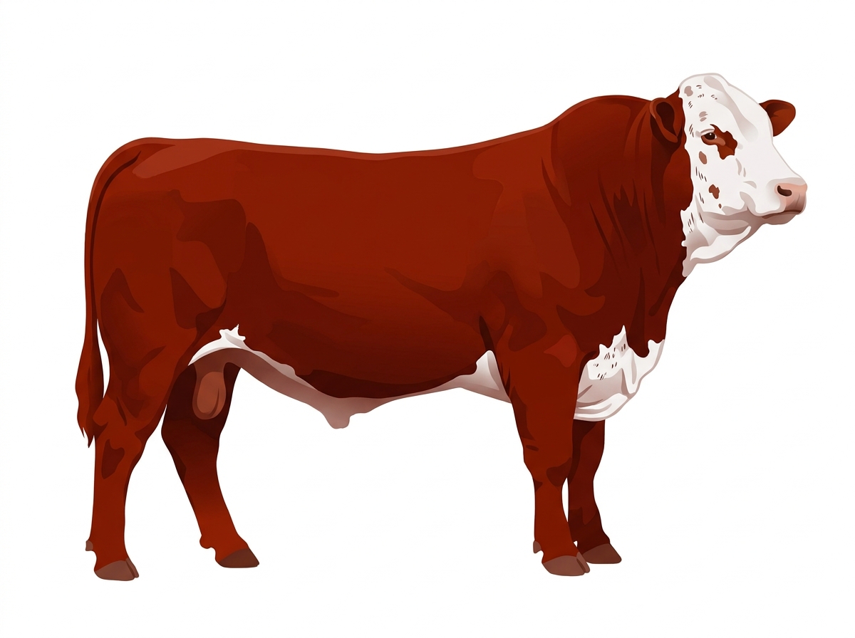 Red with a white face, a few white spots and ticking in the white Fullblood Simmental Bull