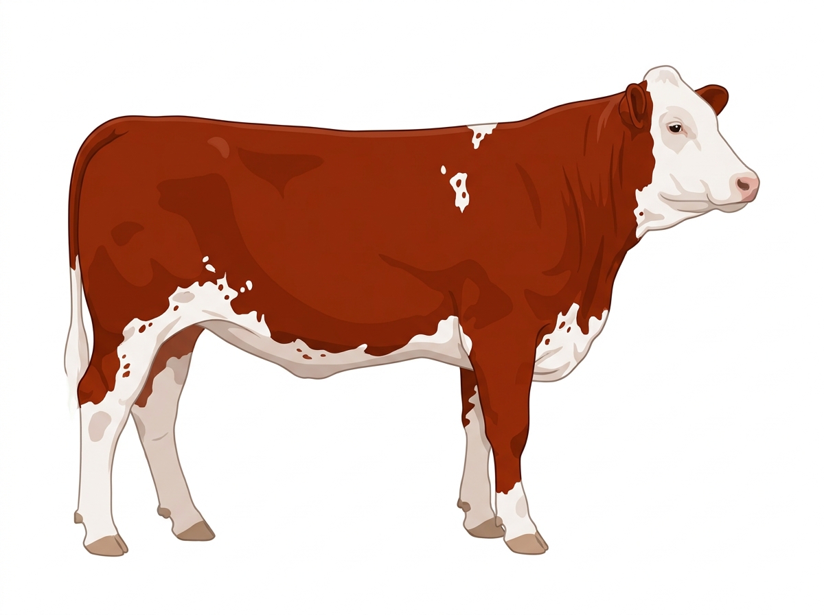 Red with a white face, a few white spots and ticking in the white Fullblood Simmental Heifer