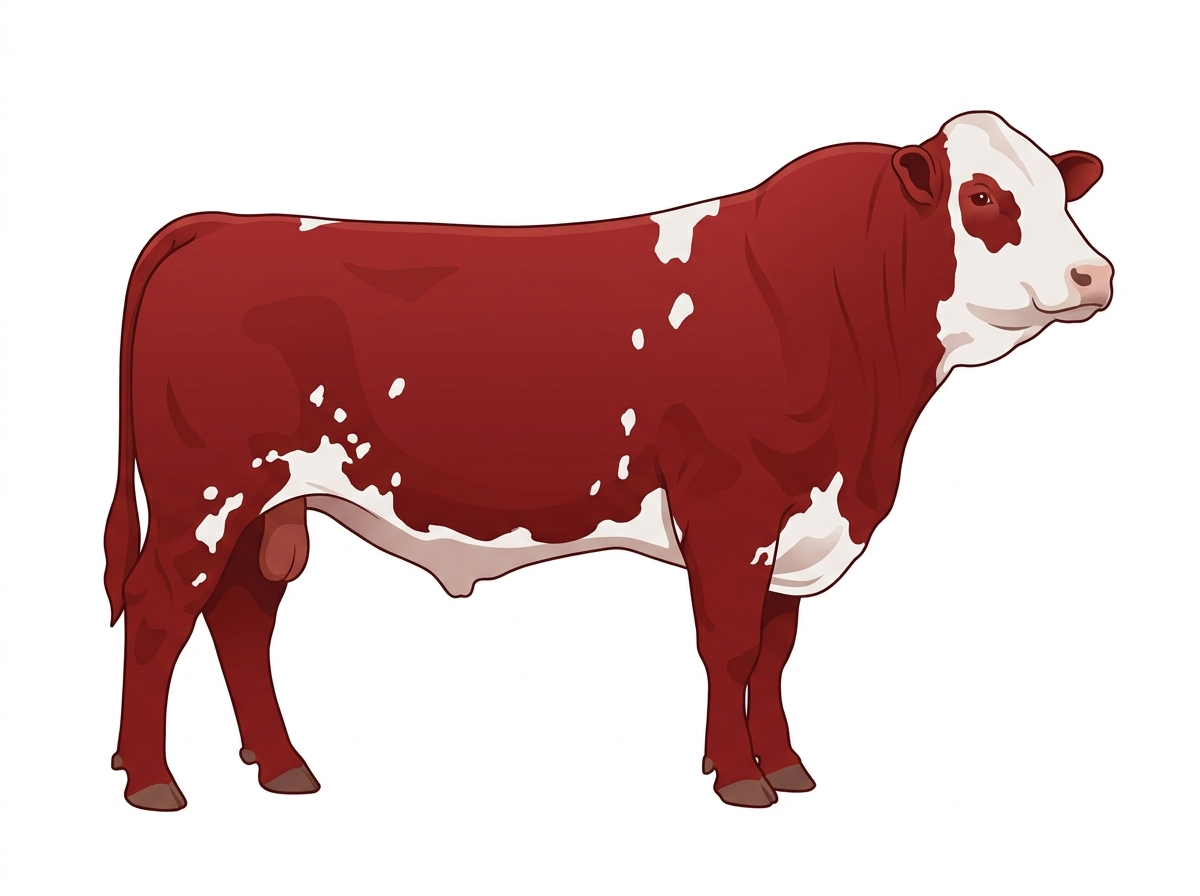 Red with a white face and a few white spots Fullblood Simmental Bull