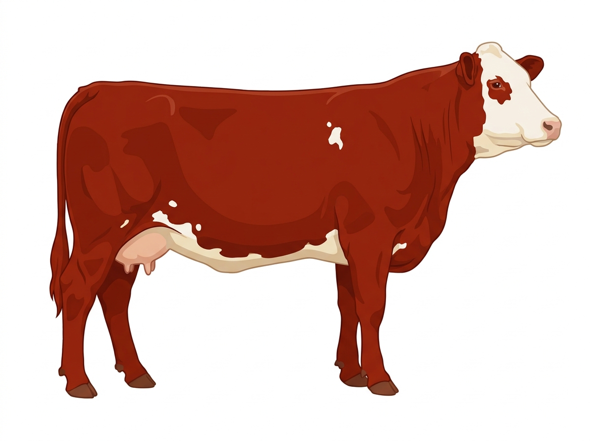 Red with a white face and a few white spots Fullblood Simmental Cow