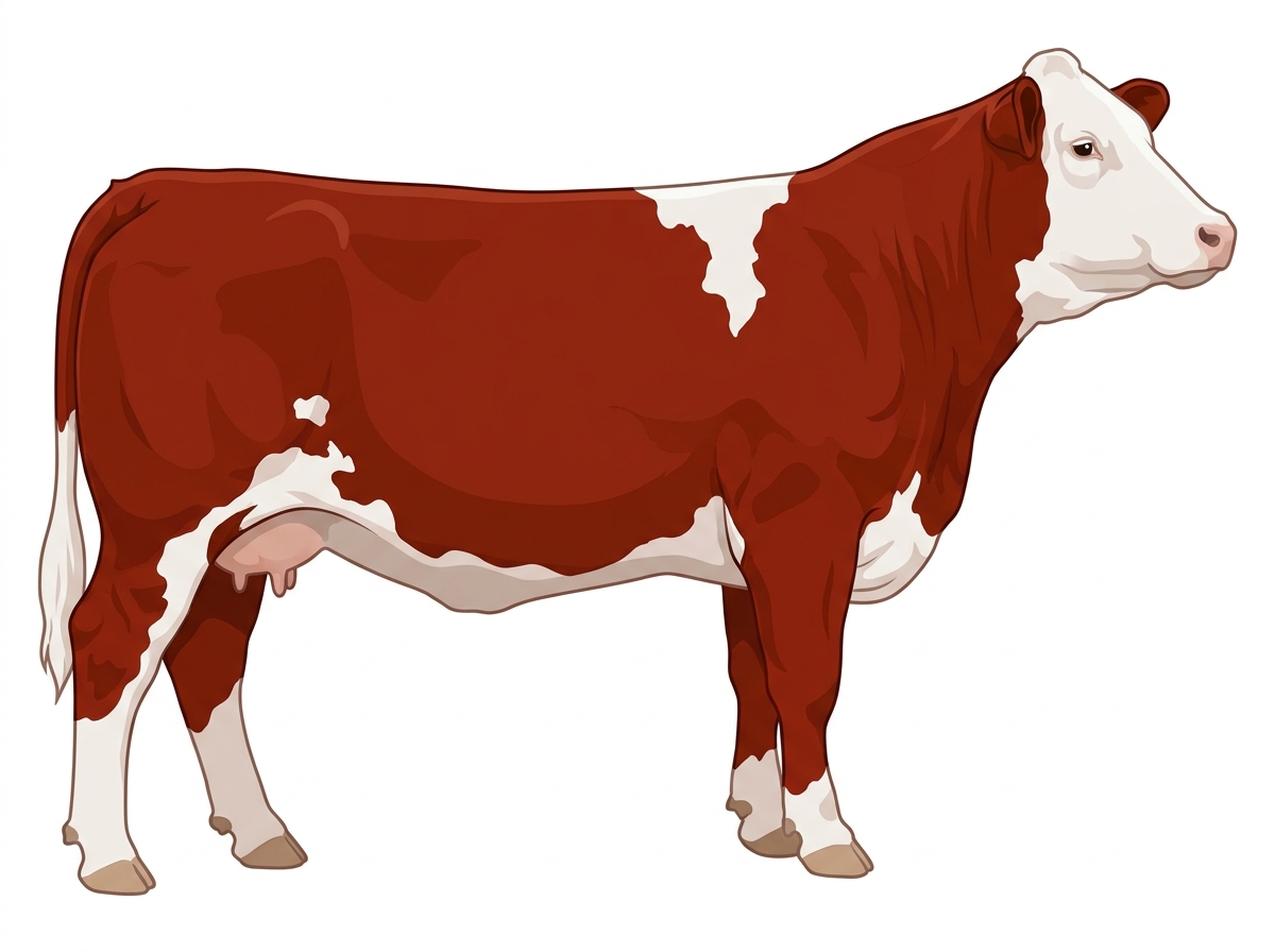 Red with a white face and white in large patches Fullblood Simmental Cow