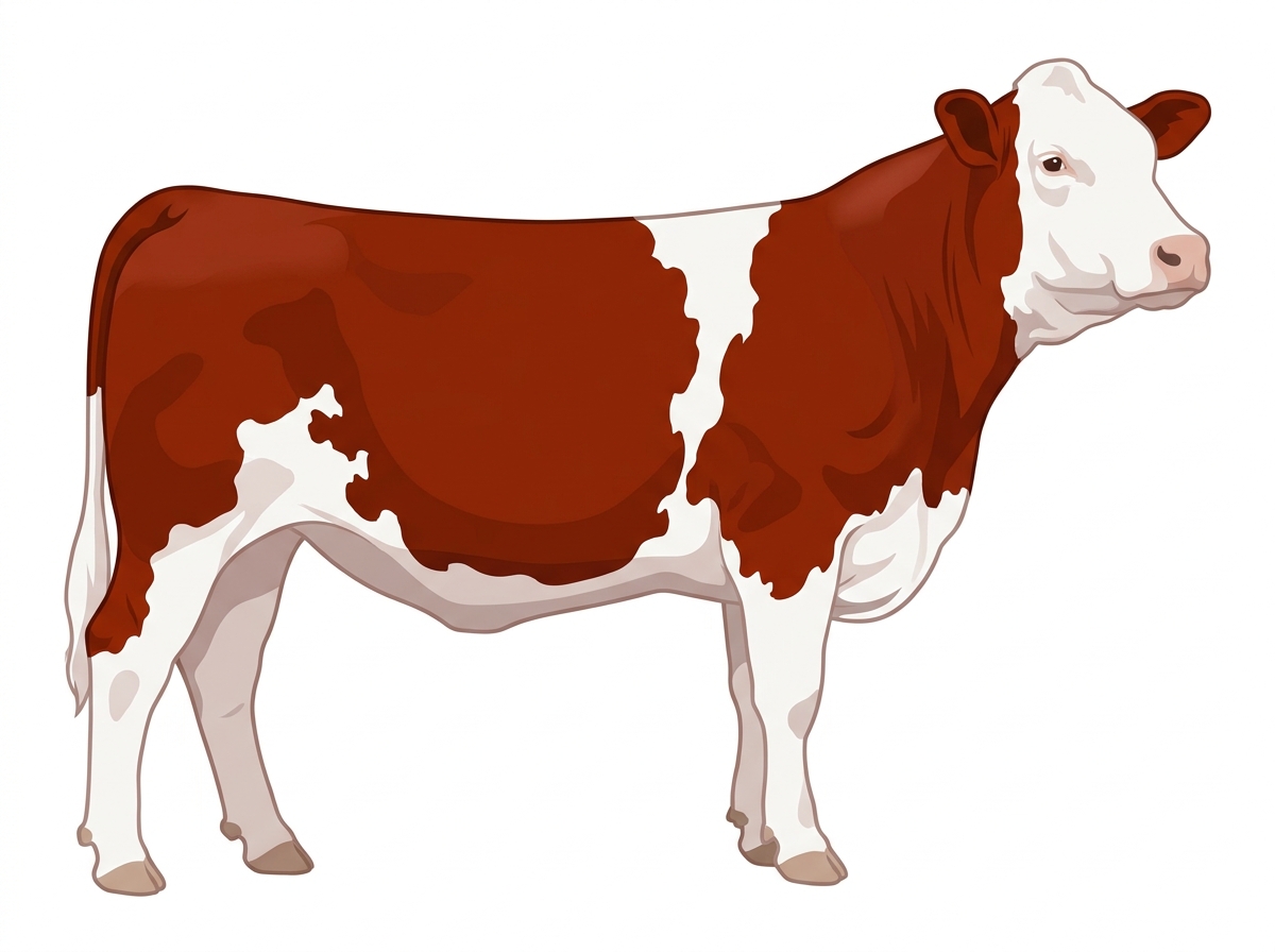 Red with a white face and white in large patches Fullblood Simmental Heifer