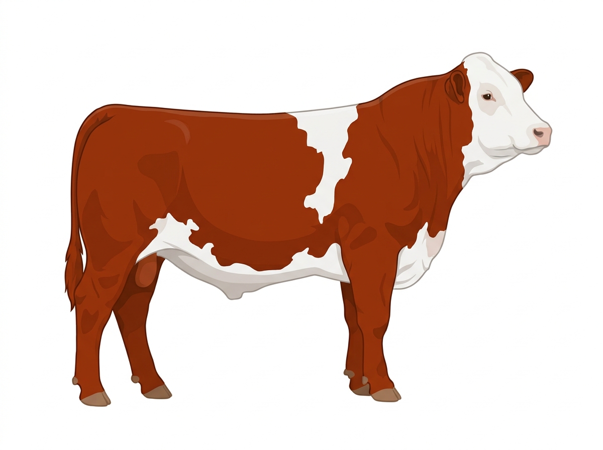 Red with a white face and white in large patches Fullblood Simmental Steer