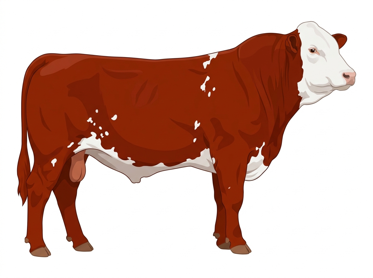 Red with a white face and white spots Fullblood Simmental Bull