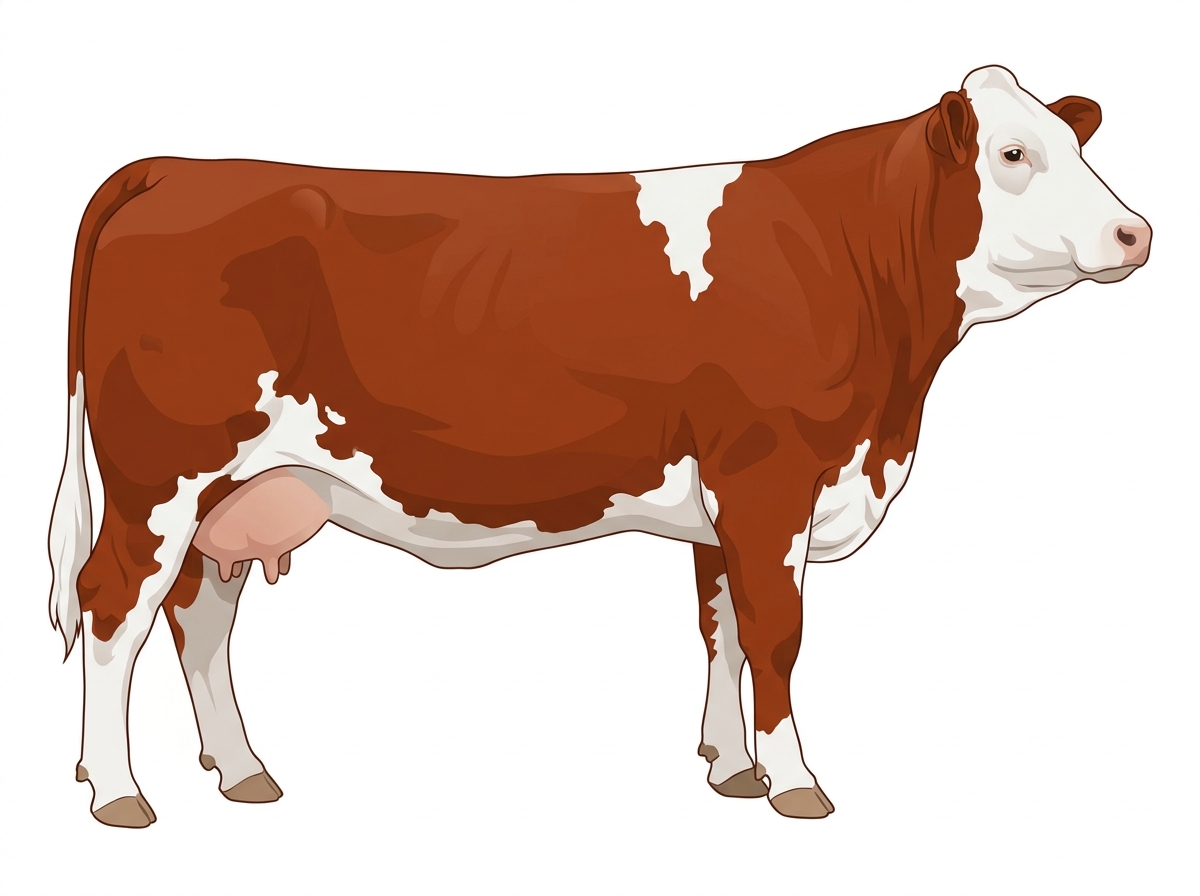 Red with a white face and white spots Fullblood Simmental Cow