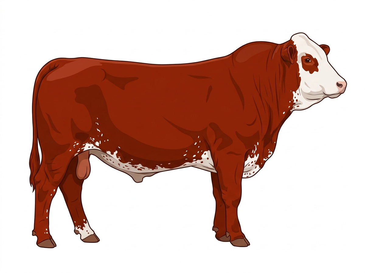 Red with a white face, white spots and ticking in the white Fullblood Simmental Bull