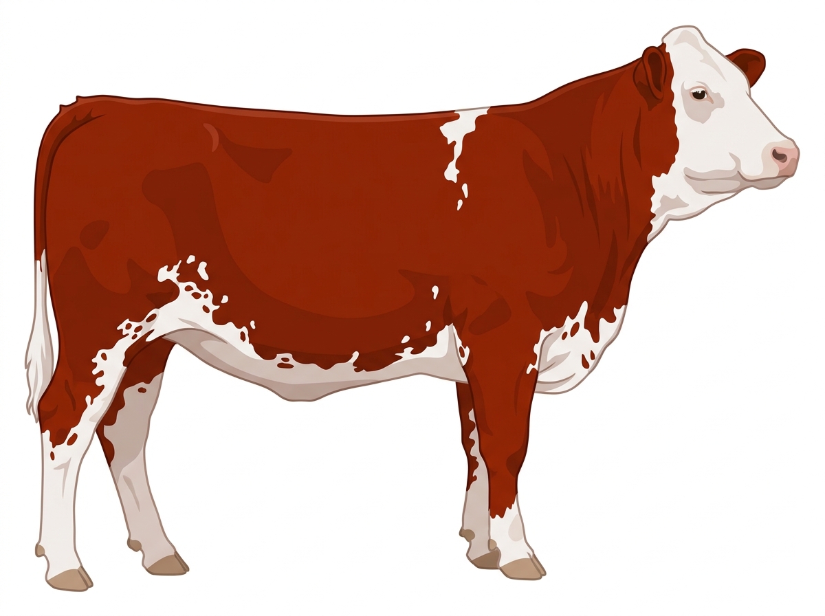 Red with a white face, white spots and ticking in the white Fullblood Simmental Heifer