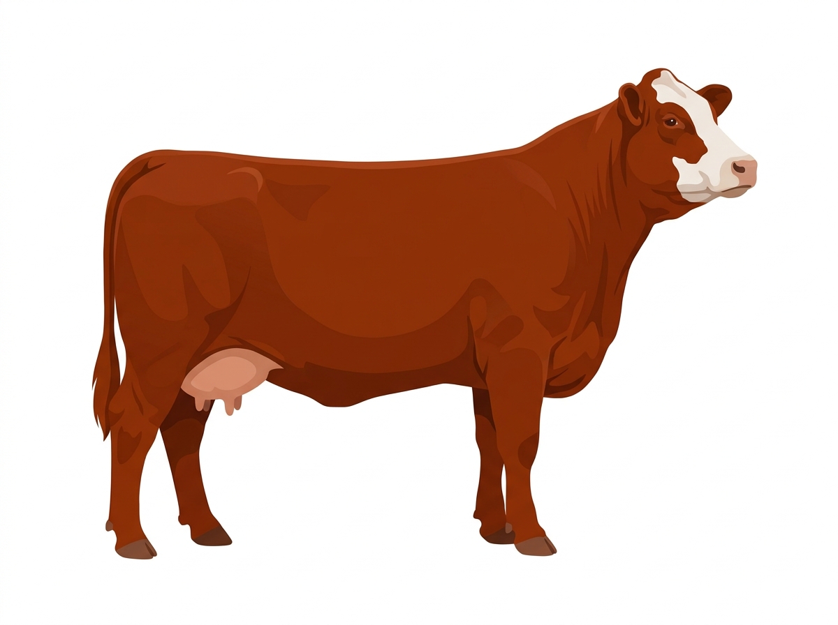 Red with partial white face Fullblood Simmental Cow