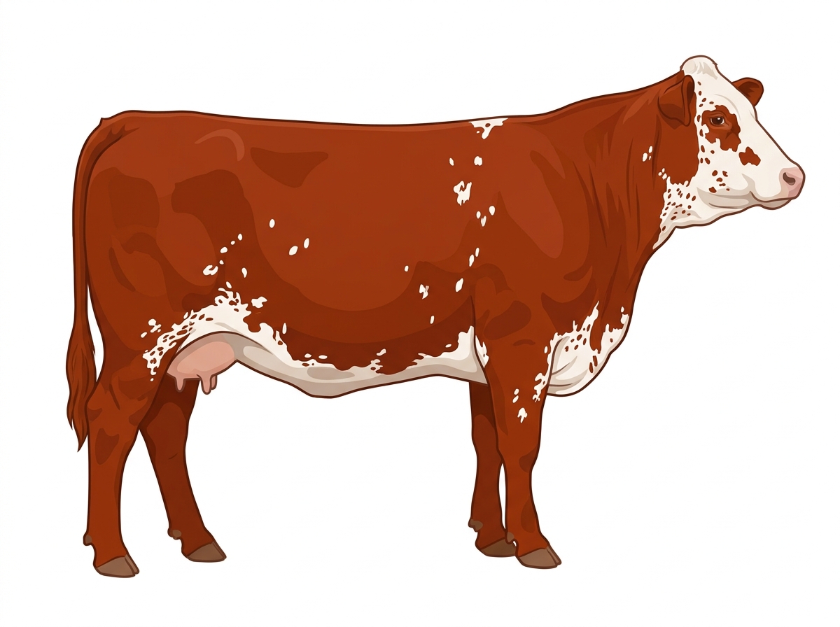 Red with white spots and ticking in the white Fullblood Simmental Cow