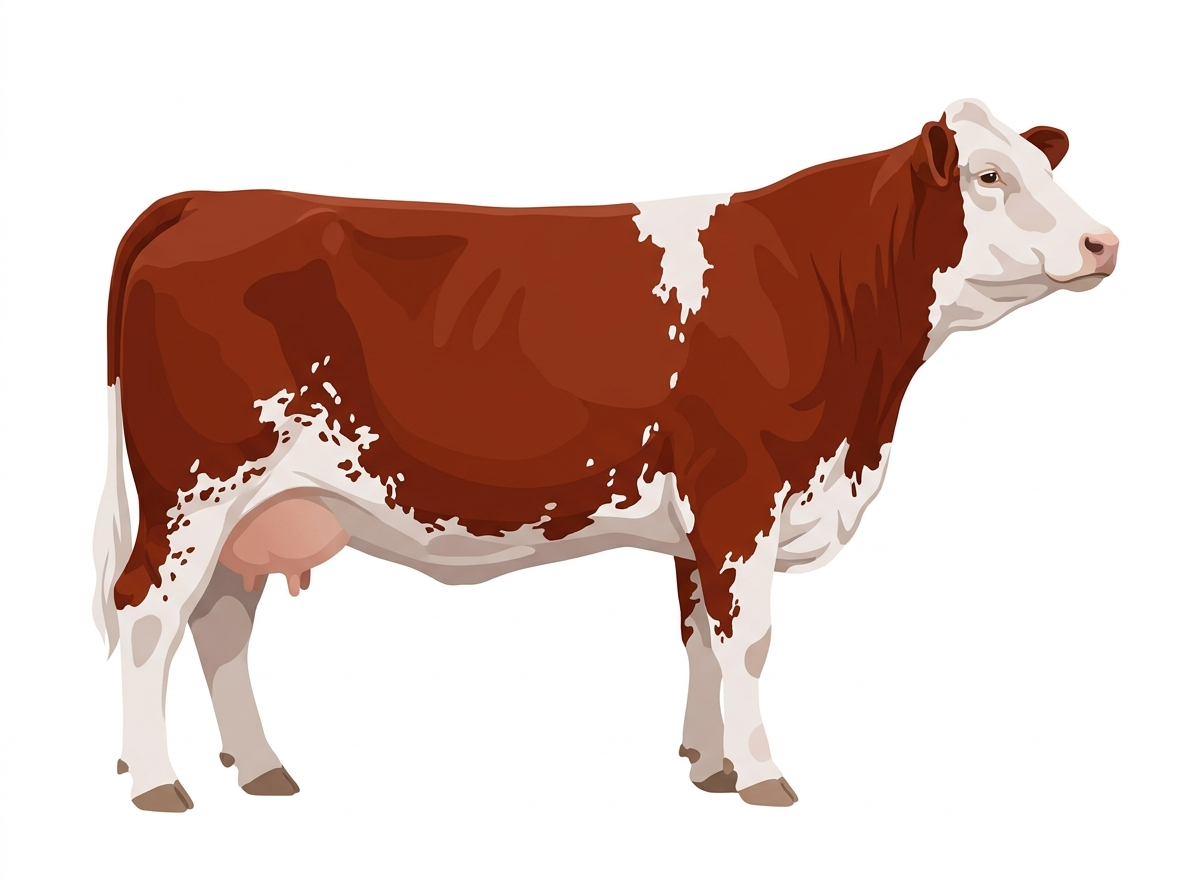 Red with white spots with ticking Fullblood Simmental Cow