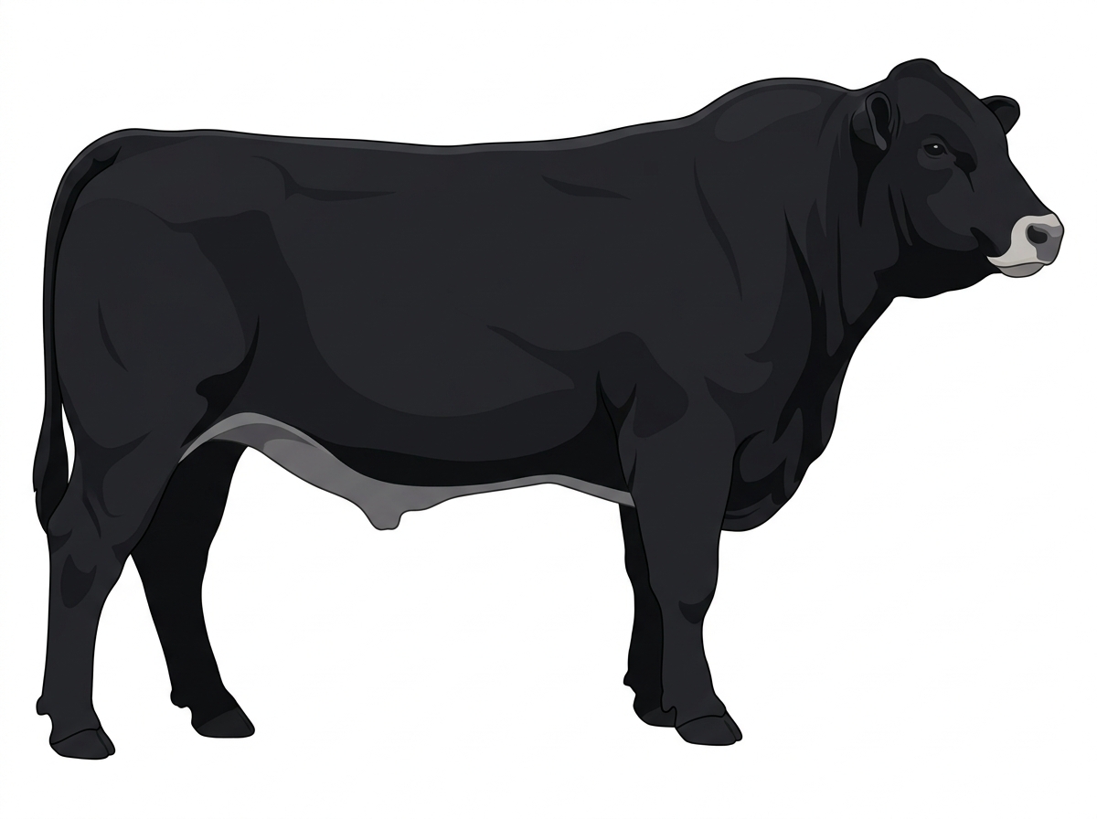 Black with a pale muzzle ring and lighter underline Gelbvieh Cross Bull
