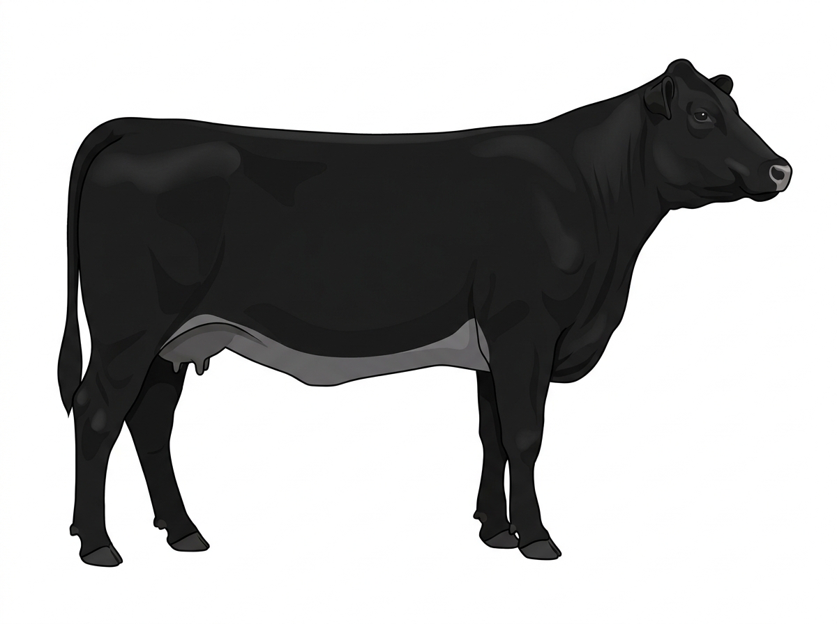 Black with a pale muzzle ring and lighter underline Gelbvieh Cross Cow