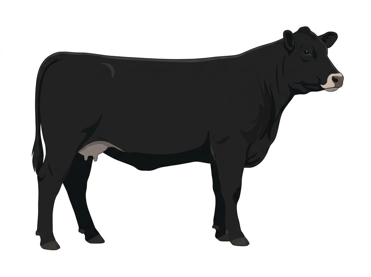Black with a pale muzzle ring and lighter underline Gelbvieh Cross Heifer