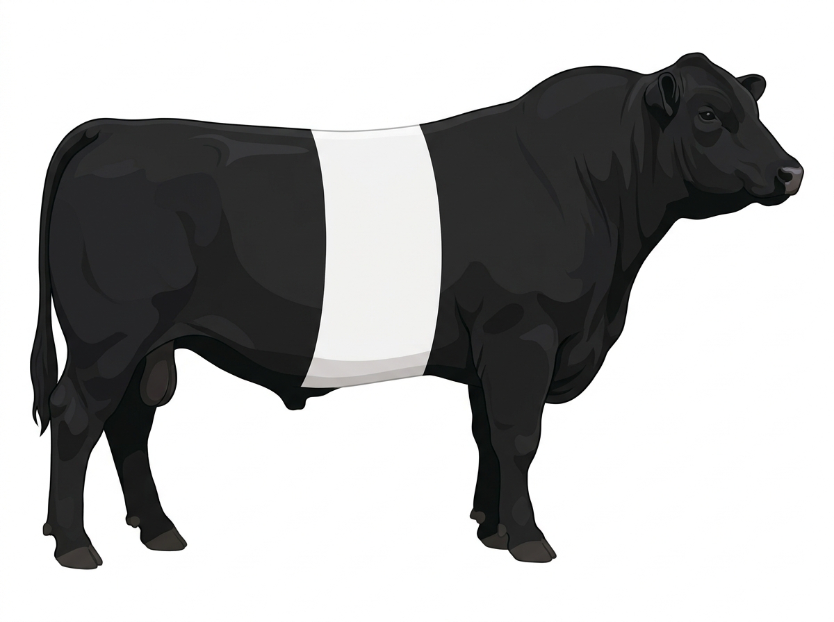 Black with a white belt around the midsection Gelbvieh Cross Bull