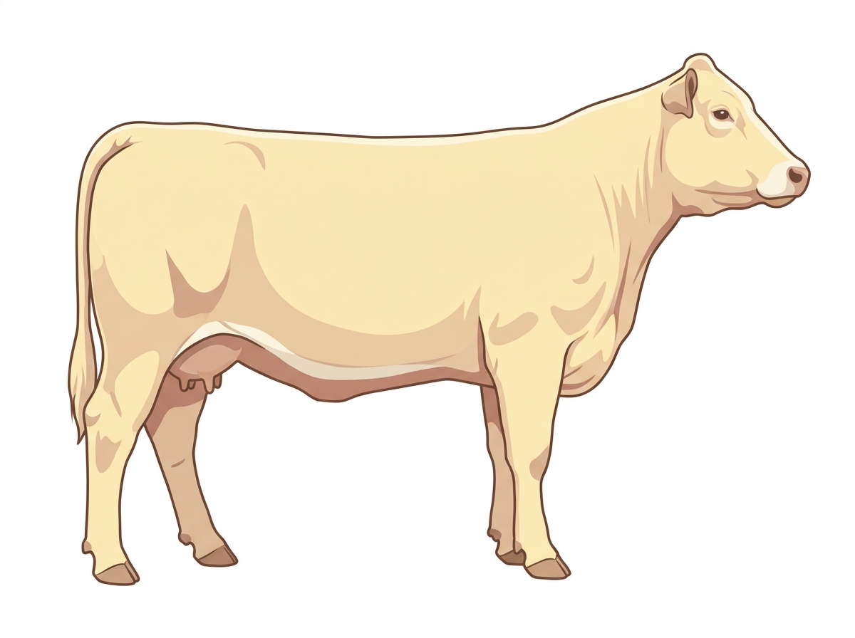 Cream with a pale muzzle ring and lighter underline Gelbvieh Cross Cow