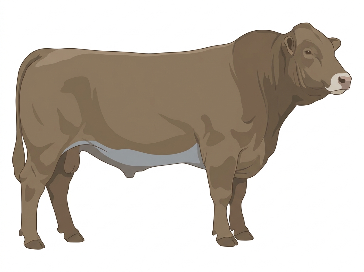 Dun with a pale muzzle ring and lighter underline Gelbvieh Cross Bull