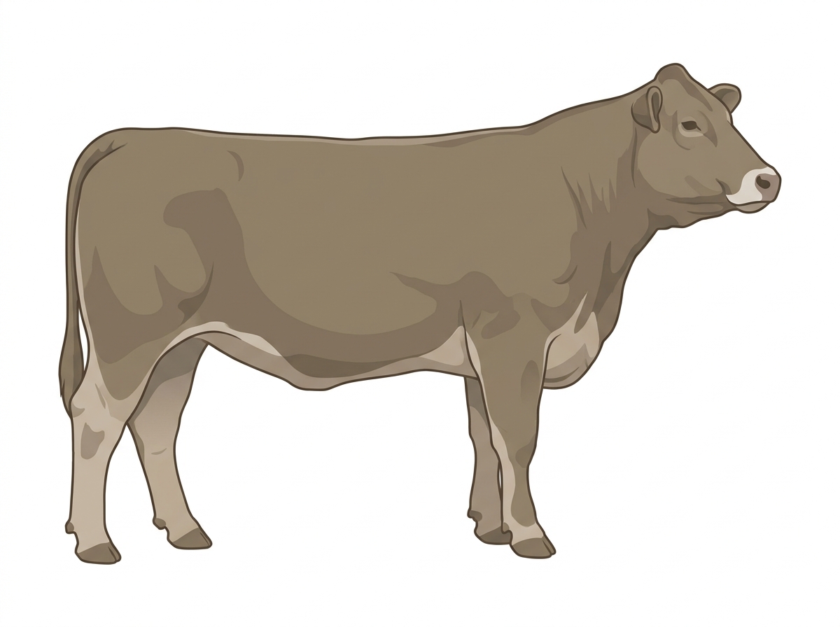Dun with a pale muzzle ring and lighter underline Gelbvieh Cross Cow
