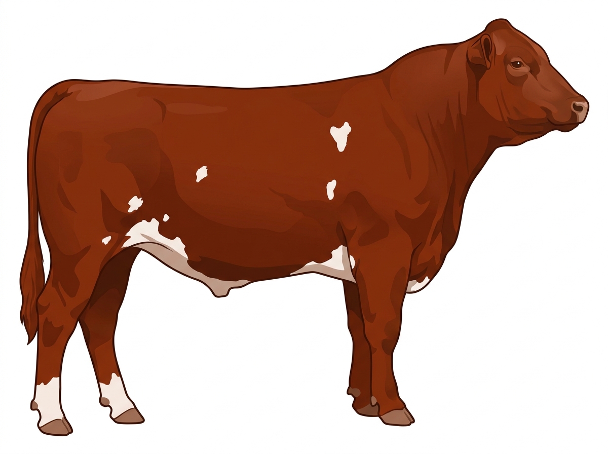 Red with a few white spots Gelbvieh Cross Bull