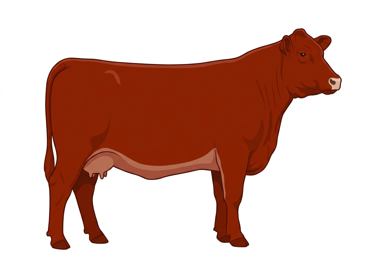 Red with a pale muzzle ring and lighter underline Gelbvieh Cross Cow