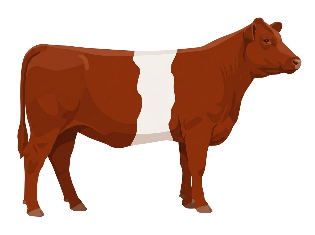 Red with a white belt around the midsection Gelbvieh Cross Heifer