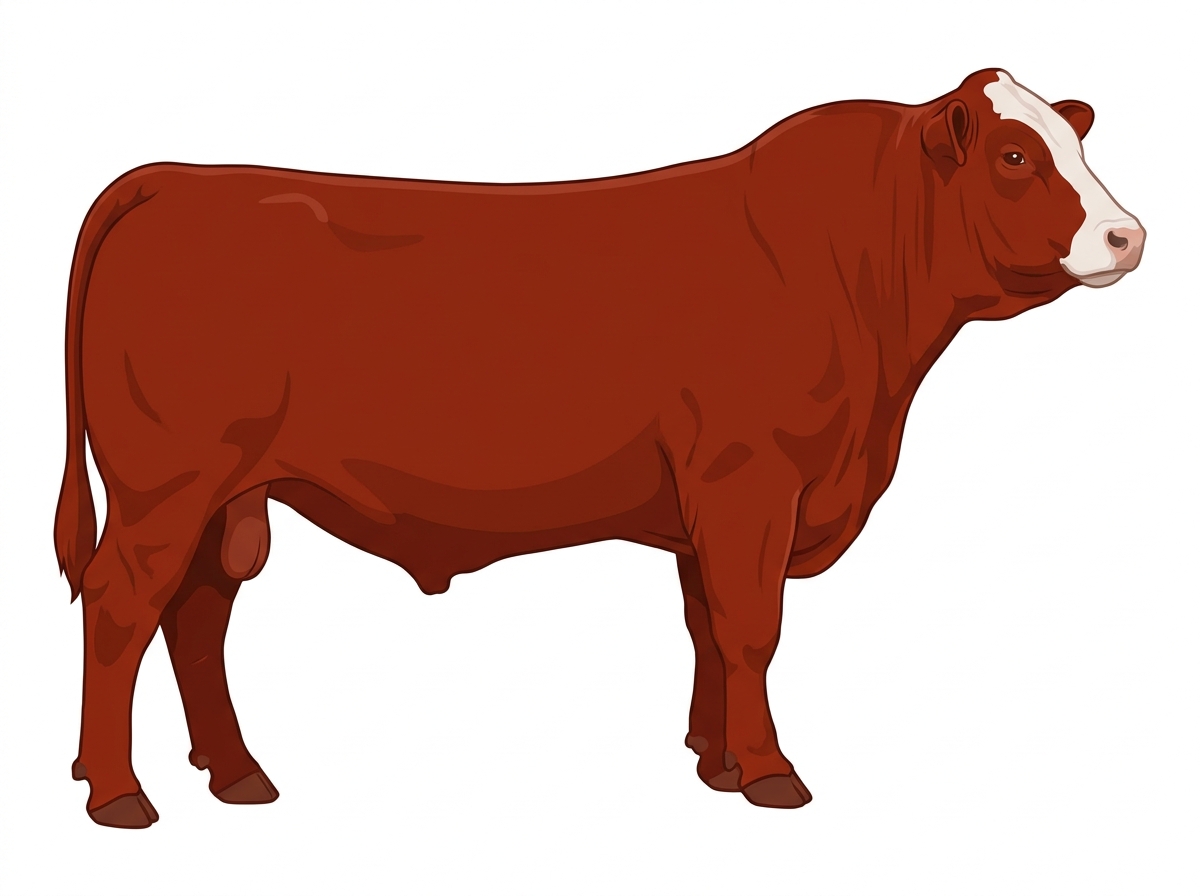 Red with minimal white face markings Gelbvieh Cross Bull