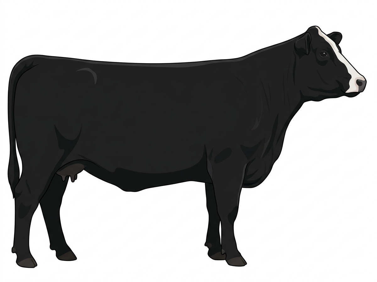 Black with minimal white face markings Hereford Cross Cow