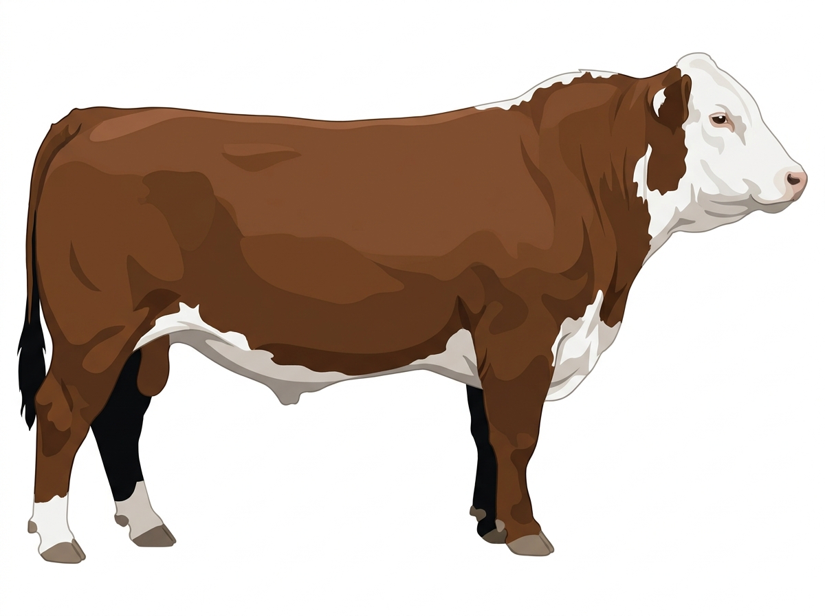 Brown with black points and a white face Hereford Cross Bull