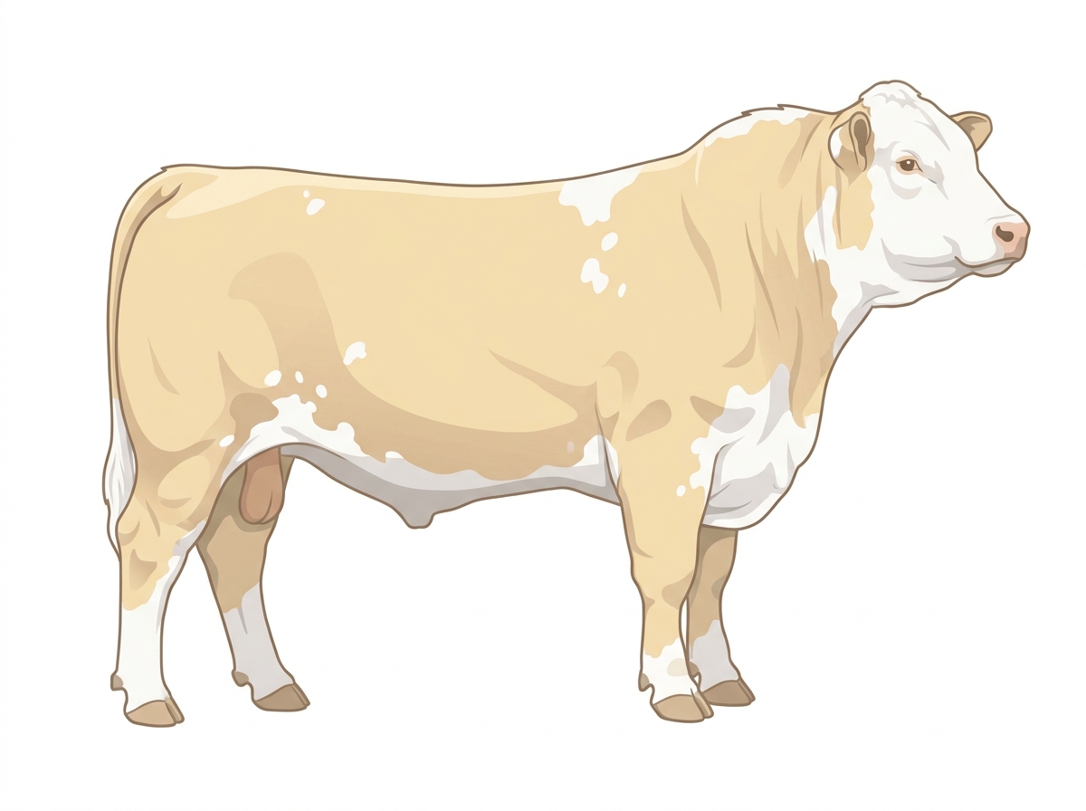 Cream roan with a white face and a few white spots Hereford Cross Bull