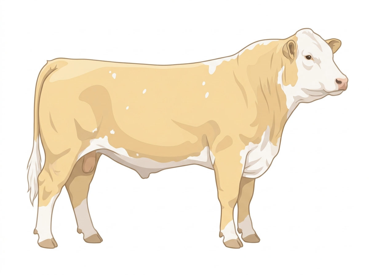 Cream with a few white spots Hereford Cross Bull