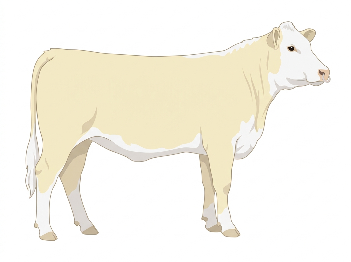 Cream with a pale muzzle ring and lighter underline and a white face Hereford Cross Heifer